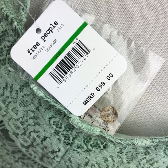 Free People Lace Open Back Seafoam Scallop Hem Dress NWT - Picture 4 of 8